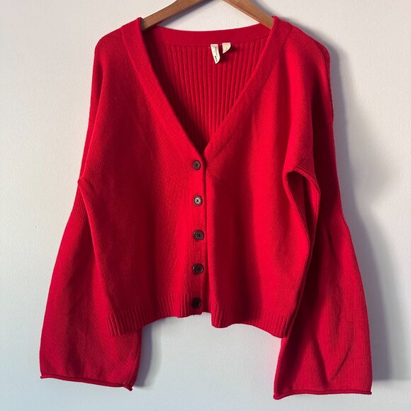 Anthropologie Moth Bell-Sleeved Red Cardigan - Picture 6 of 11